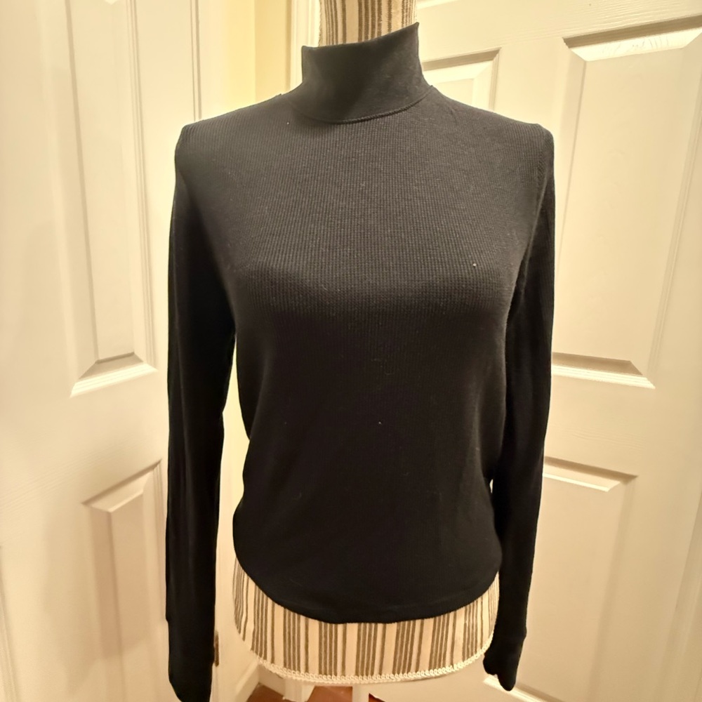 Black Turtleneck Sweater by American Eagle Waffle Knit Ribbed Black XL